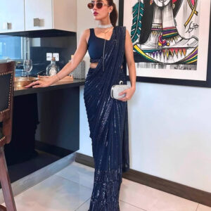 The Radiant Blue Georgette Sequined Saree