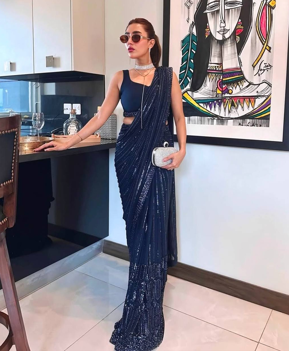 The Radiant Blue Georgette Sequined Saree