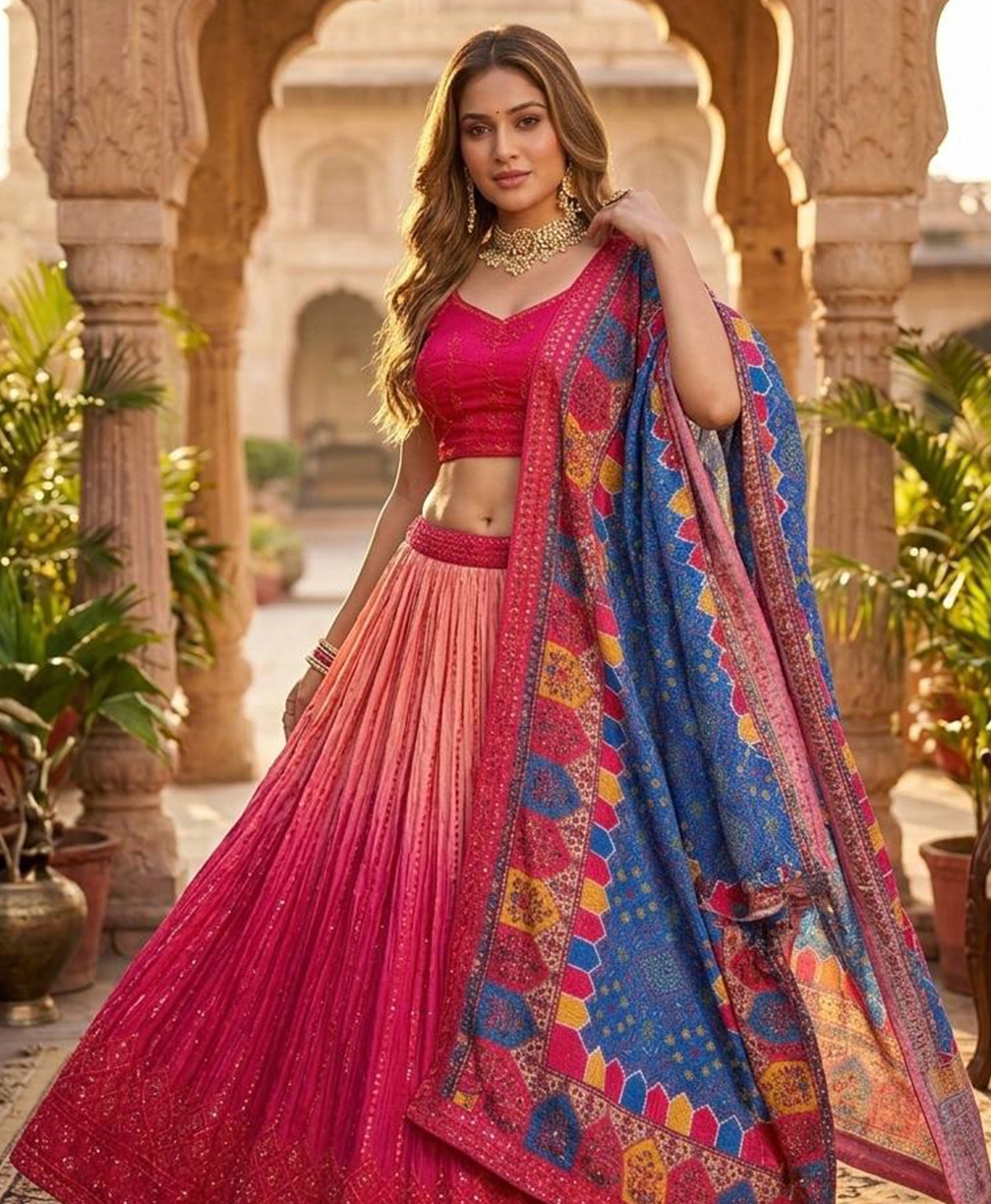 The Elegant Chinon Silk Sequined Lehenga Set