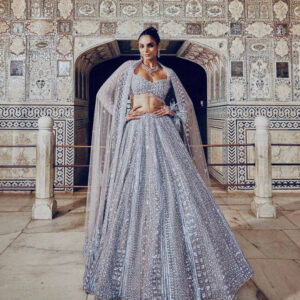 The Glittery Grey Shimmer Silk Sequined Lehenga Set