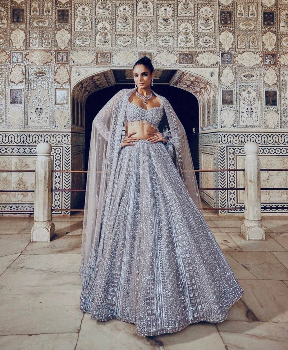 The Glittery Grey Shimmer Silk Sequined Lehenga Set