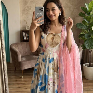 Dola Silk Festive Gown with Pearl Organza Dupatta