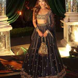 The Bold Black & Gold Crepe Silk Sequined Lehenga Set
