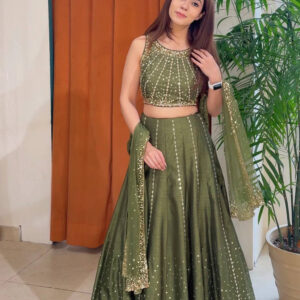 The Olive Dreams Thai Silk Sequined Lehenga Set