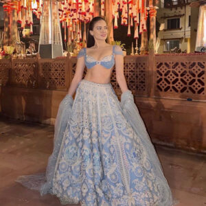 The Powder Blue Slub Silk Sequined Lehenga Set