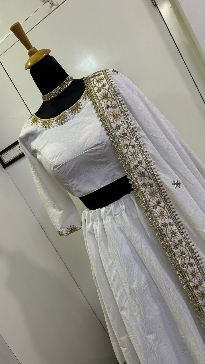 The Ethereal White Slub Silk Lehenga Set - Image 8