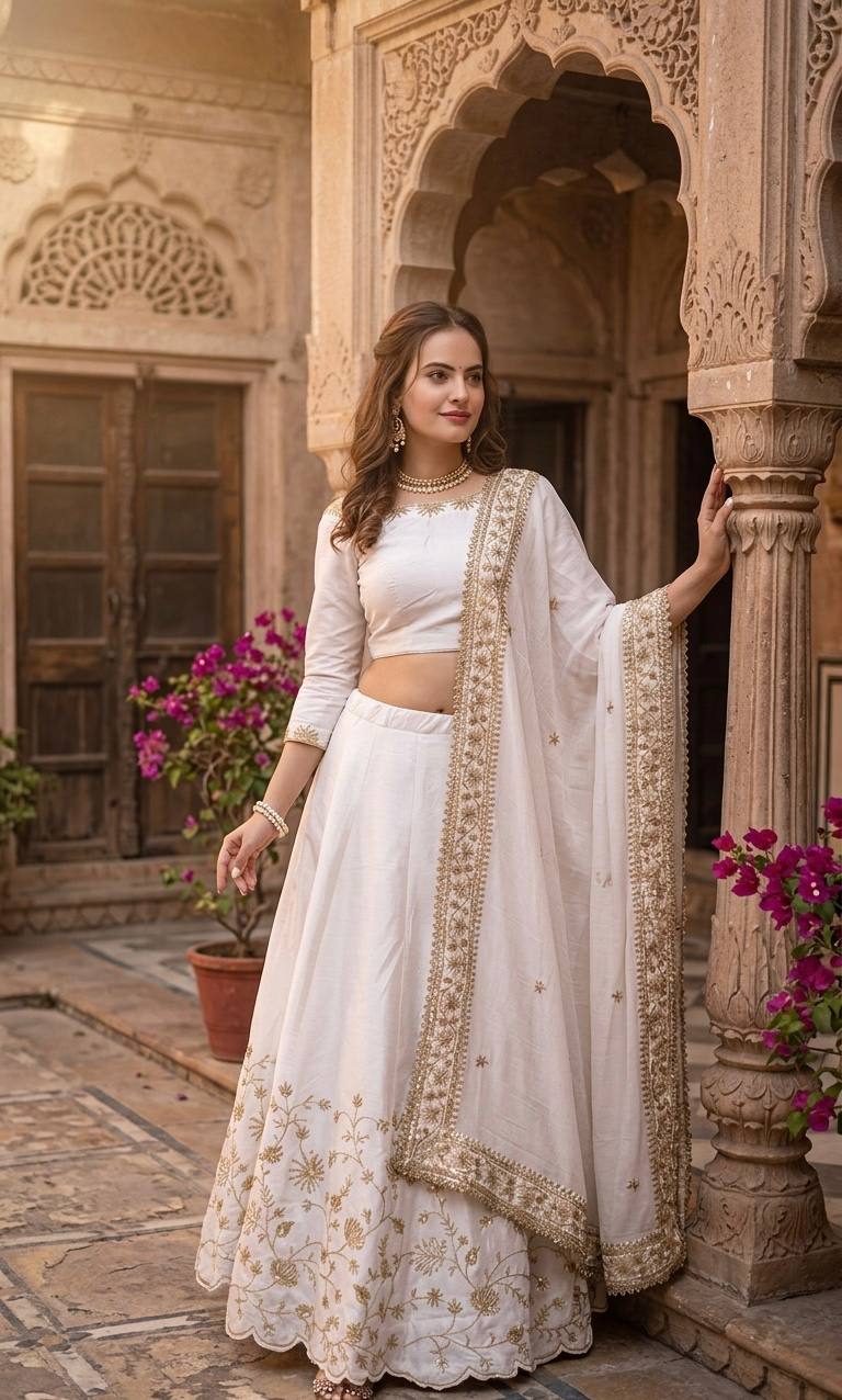 The Ethereal White Slub Silk Lehenga Set - Image 2