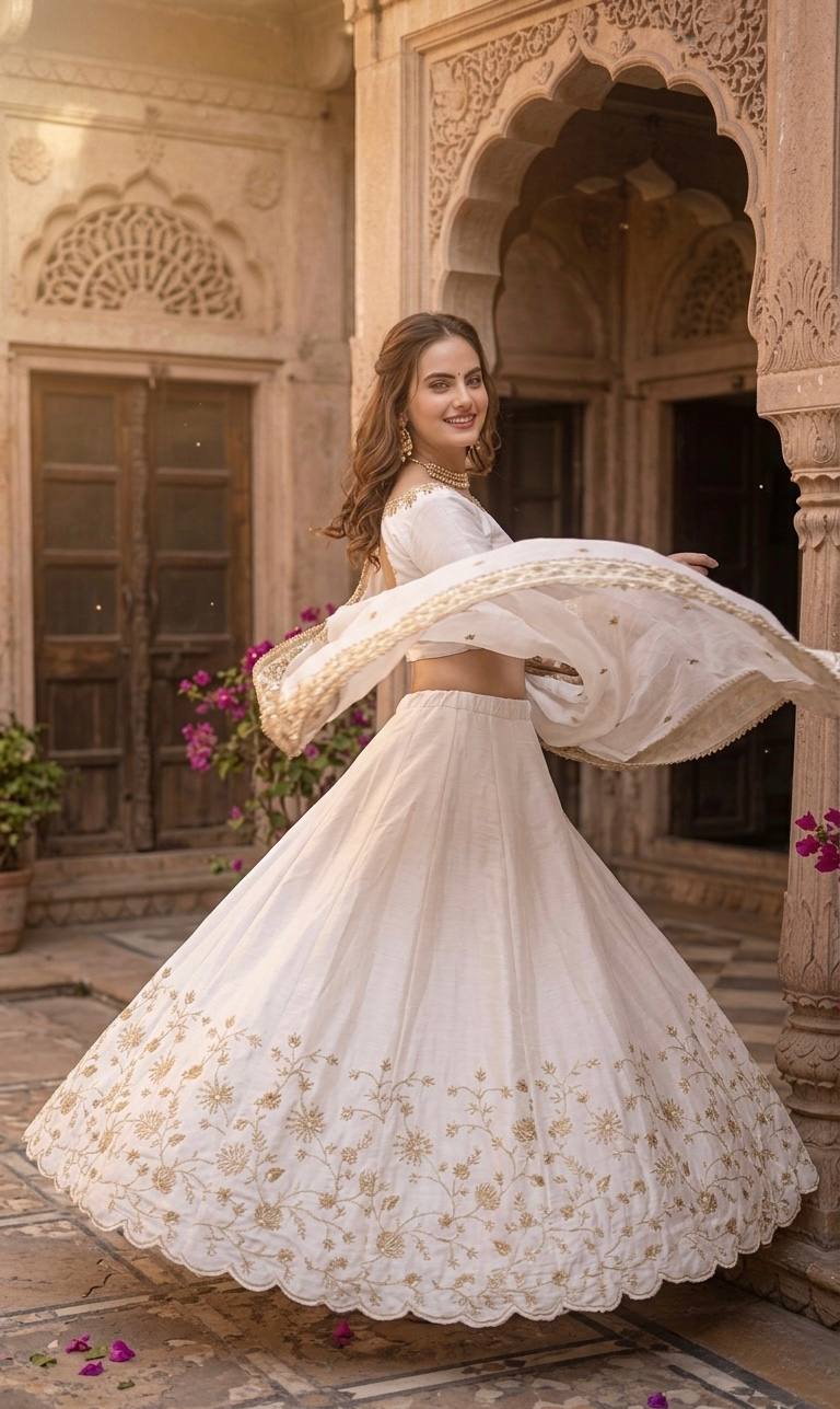 The Ethereal White Slub Silk Lehenga Set - Image 4