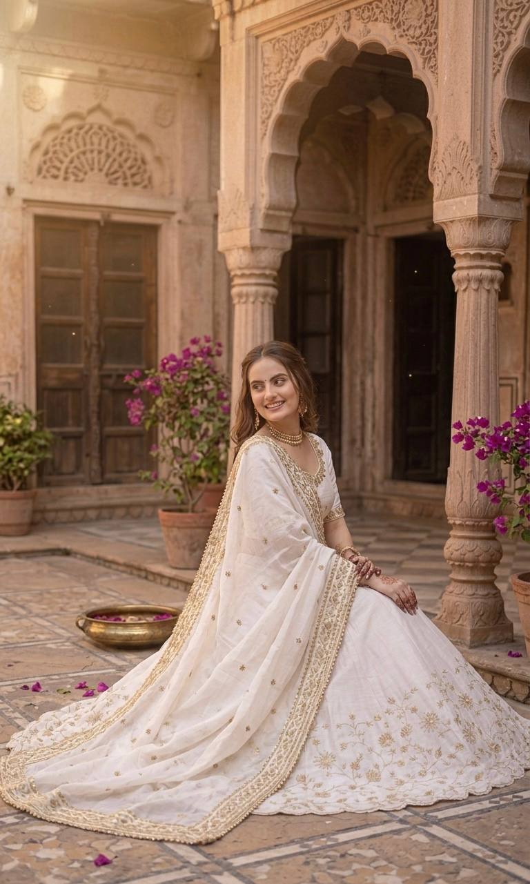 The Ethereal White Slub Silk Lehenga Set - Image 3