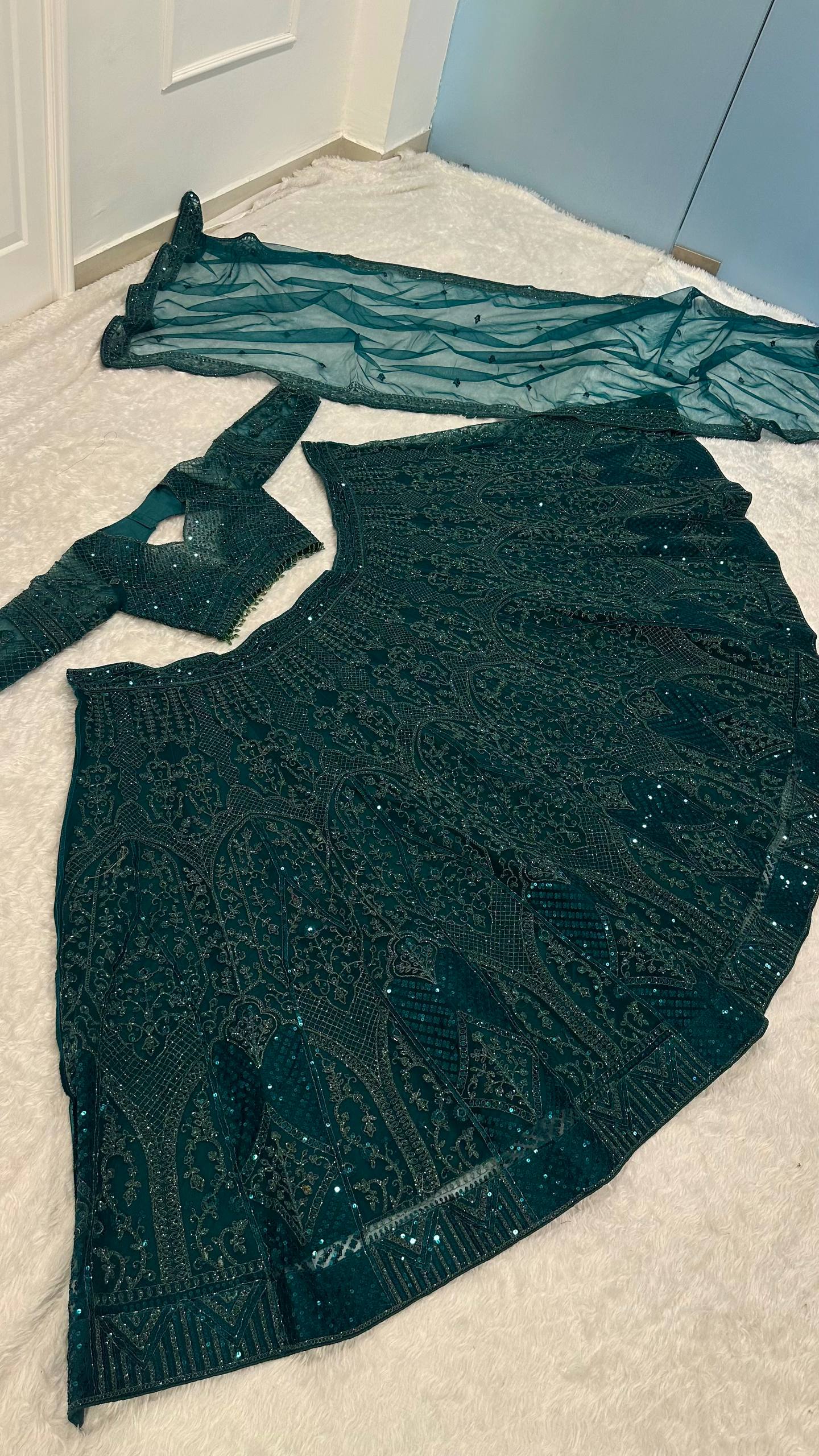 The Timeless Green Embellished Net Lehenga Set - Image 2