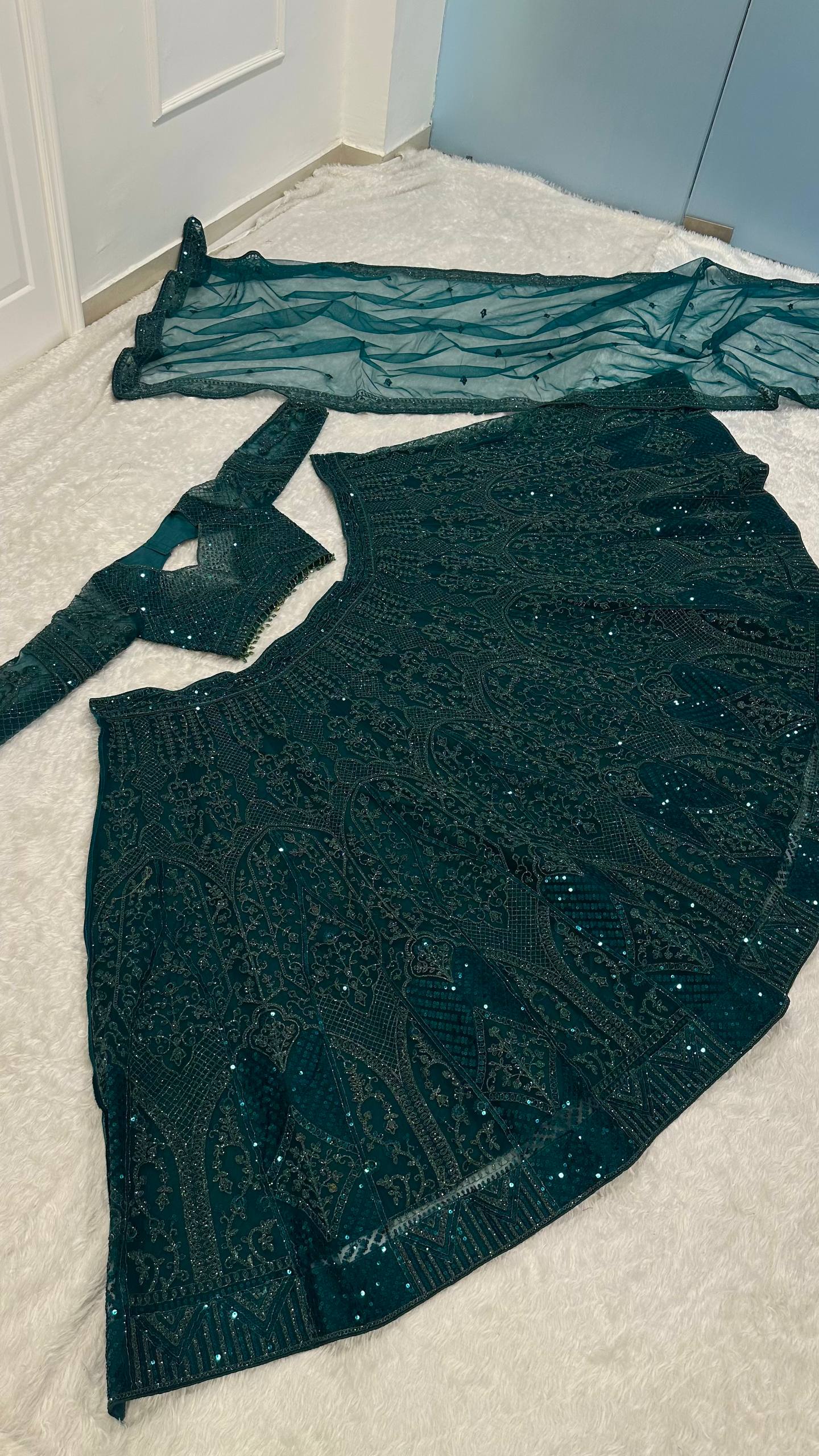The Timeless Green Embellished Net Lehenga Set - Image 3
