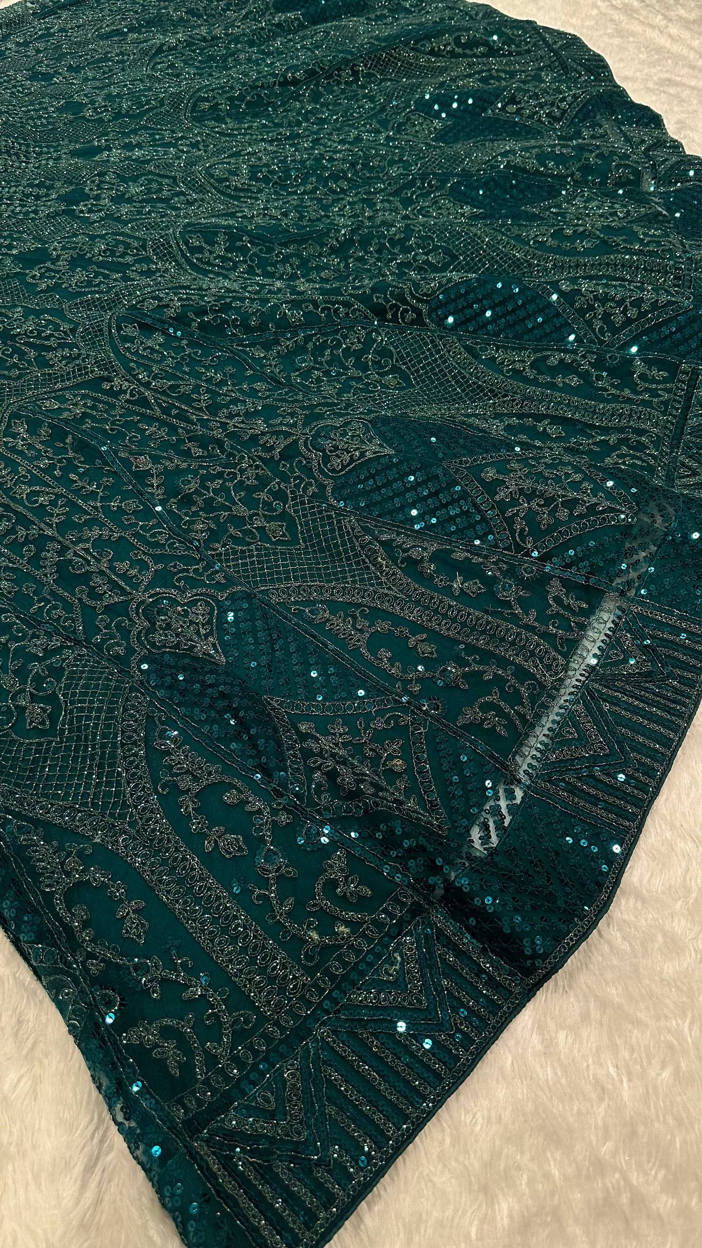 The Timeless Green Embellished Net Lehenga Set - Image 4