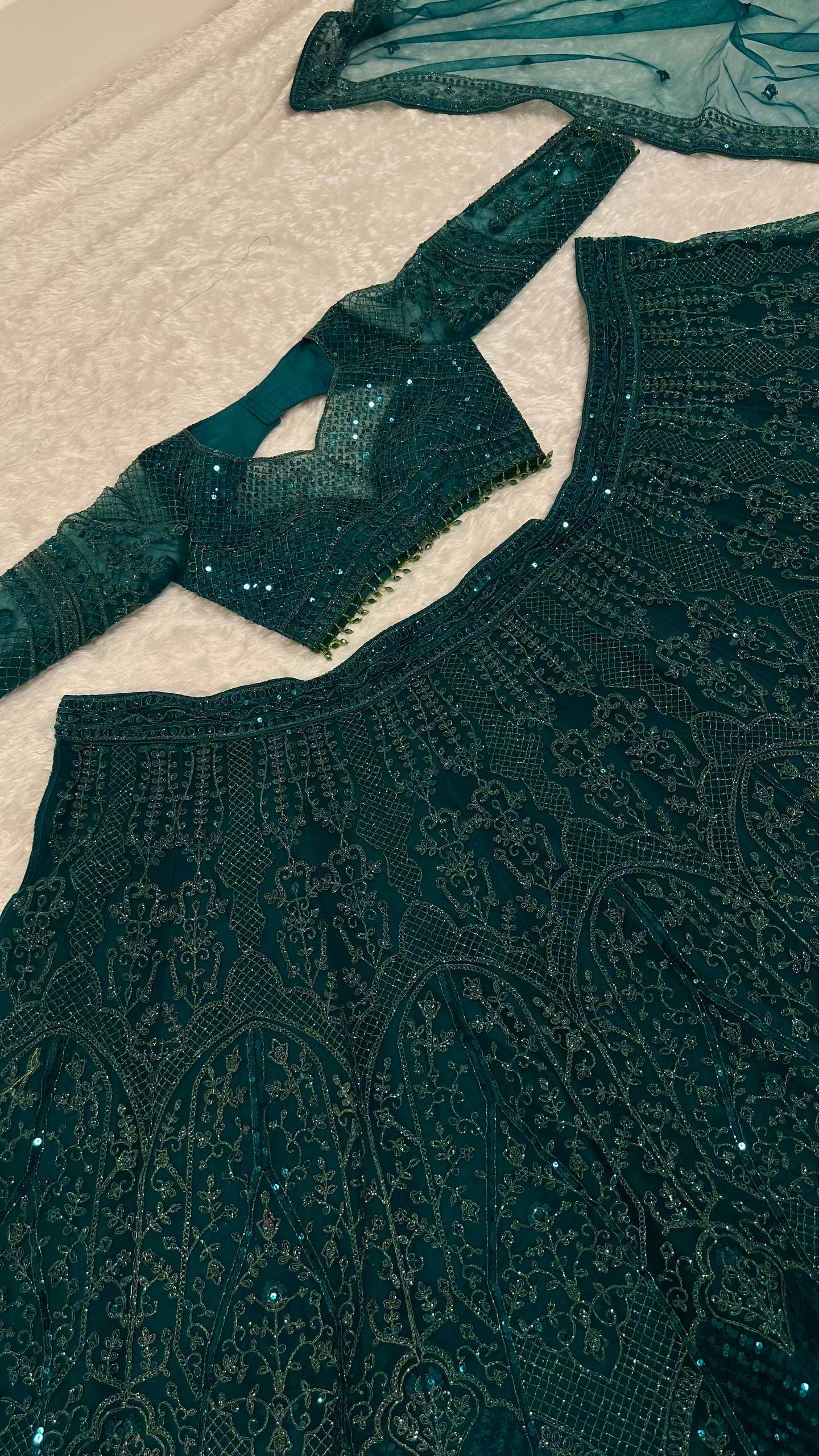The Timeless Green Embellished Net Lehenga Set - Image 5