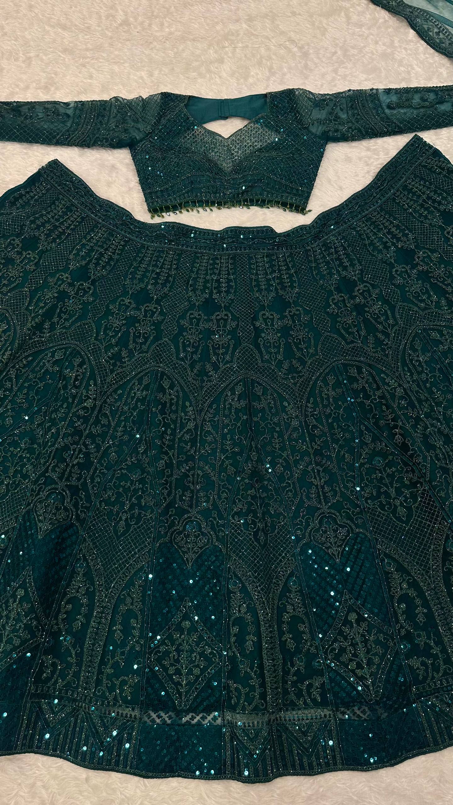 The Timeless Green Embellished Net Lehenga Set - Image 6