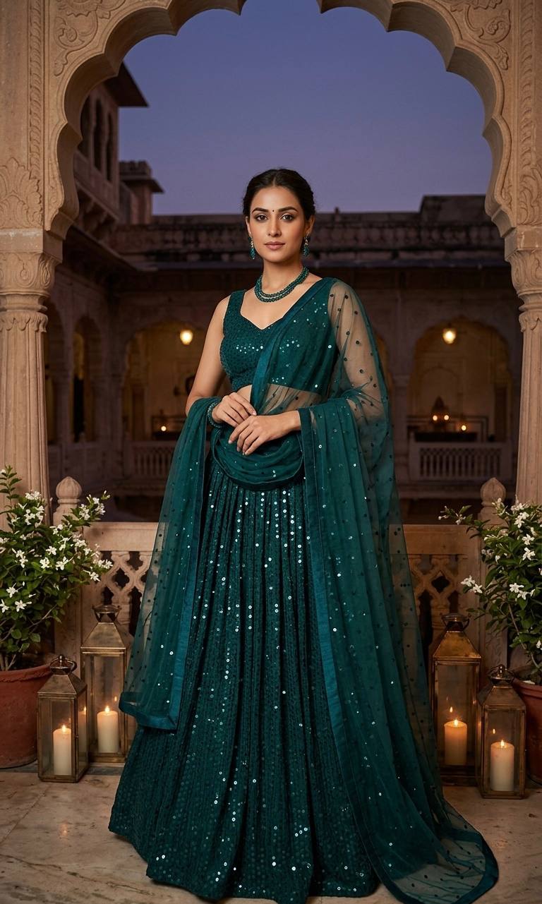The Timeless Green Embellished Net Lehenga Set - Image 7
