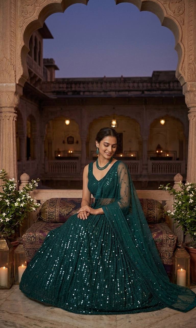 The Timeless Green Embellished Net Lehenga Set - Image 8