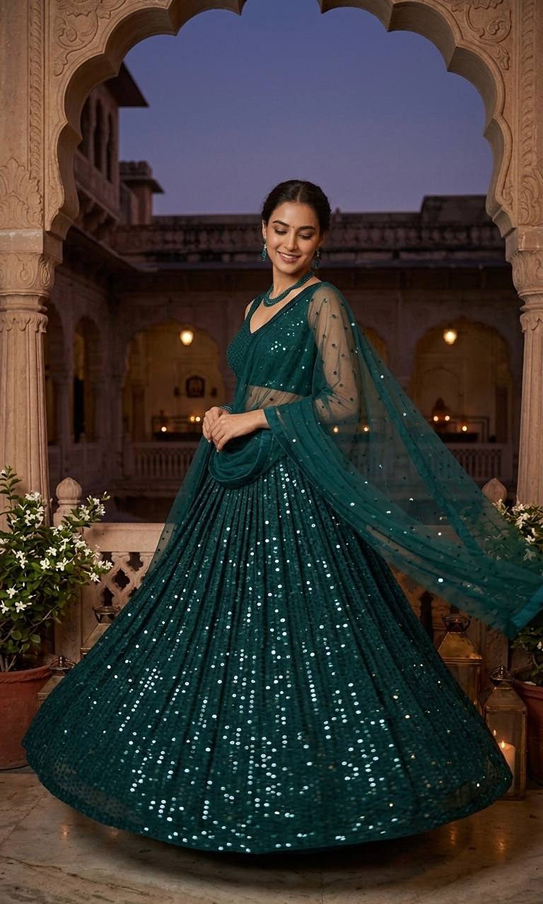 The Timeless Green Embellished Net Lehenga Set - Image 9