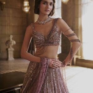 Soft Mauve Kasturi Silk Lehenga Set with Dori & Sequins Work