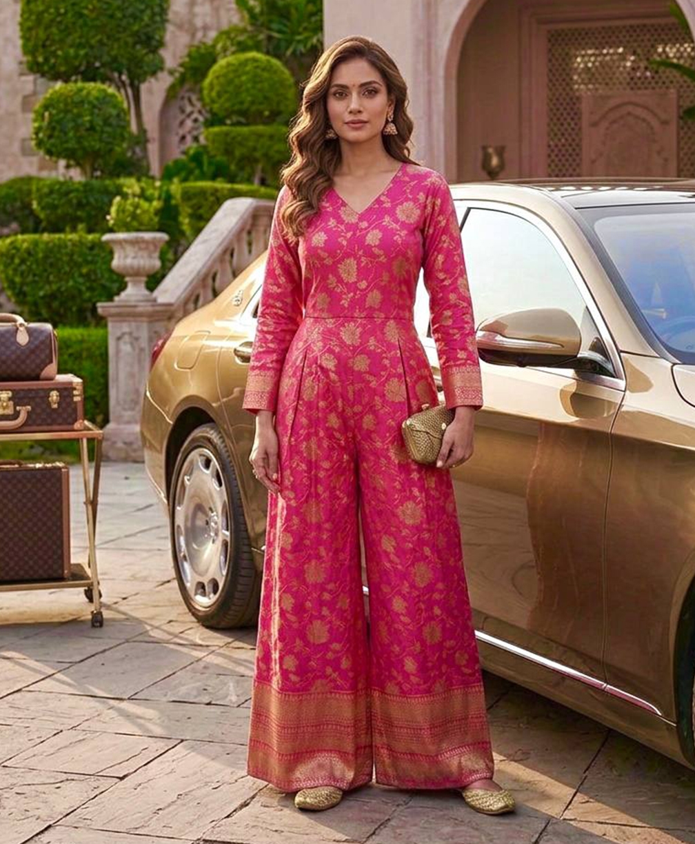 Stunning Banarasi Silk Jacquard Indian Jumpsuit