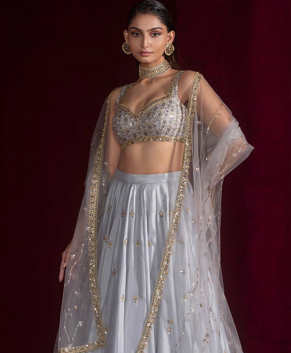 Graceful Satin Silk Lehenga Set with Zari & Sequins Work