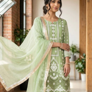Elegant Slub Silk Kurta & Pant Set with Chain Stitch Embroidery