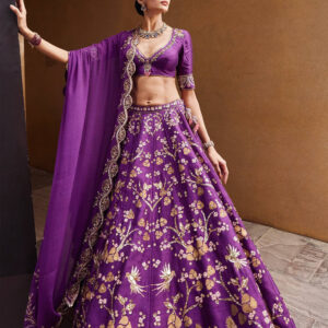 Royal Purple Heavy Thai Silk Lehenga Set with Zari & Sequins