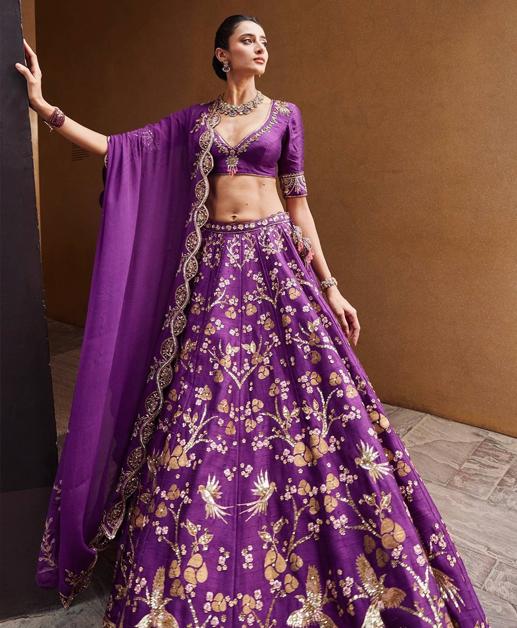 Royal Purple Heavy Thai Silk Lehenga Set with Zari & Sequins