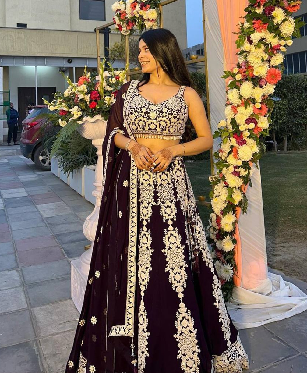 Blooms & Daydreams Kasturi Silk Lehenga Set - Dark Violet