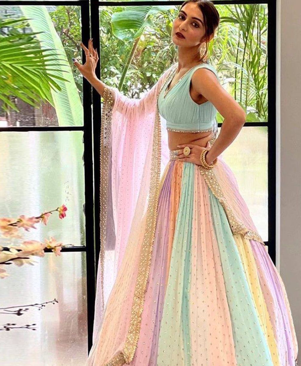 Multicolour Heavy Faux Georgette Lehenga Set