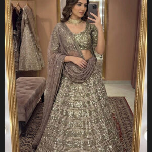 Heavy Sequins & Zari Work Faux Georgette Lehenga Set