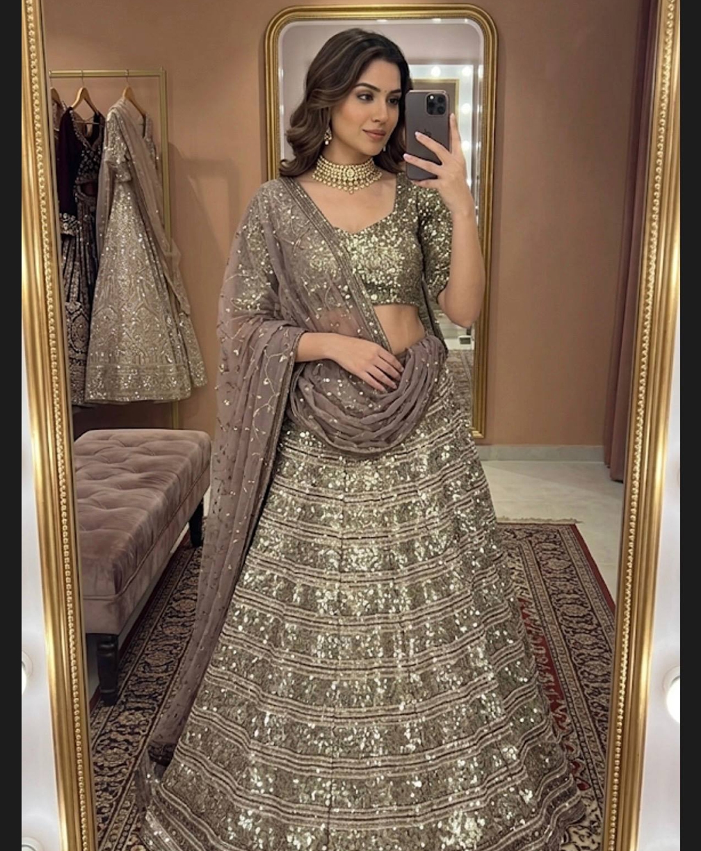 Heavy Sequins & Zari Work Faux Georgette Lehenga Set