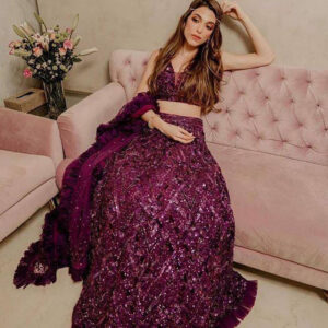 Beautiful Velvet Sequence Work Lehenga Set with Ruffle Border