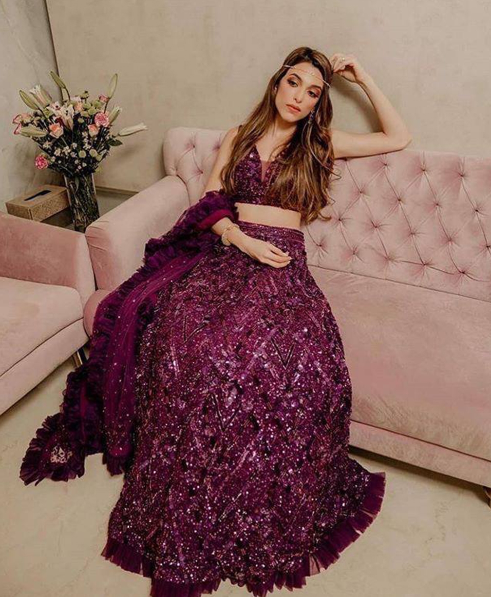 Beautiful Velvet Sequence Work Lehenga Set with Ruffle Border
