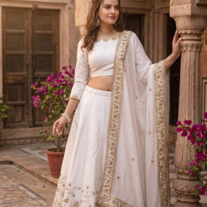 The Ethereal White Slub Silk Lehenga Set