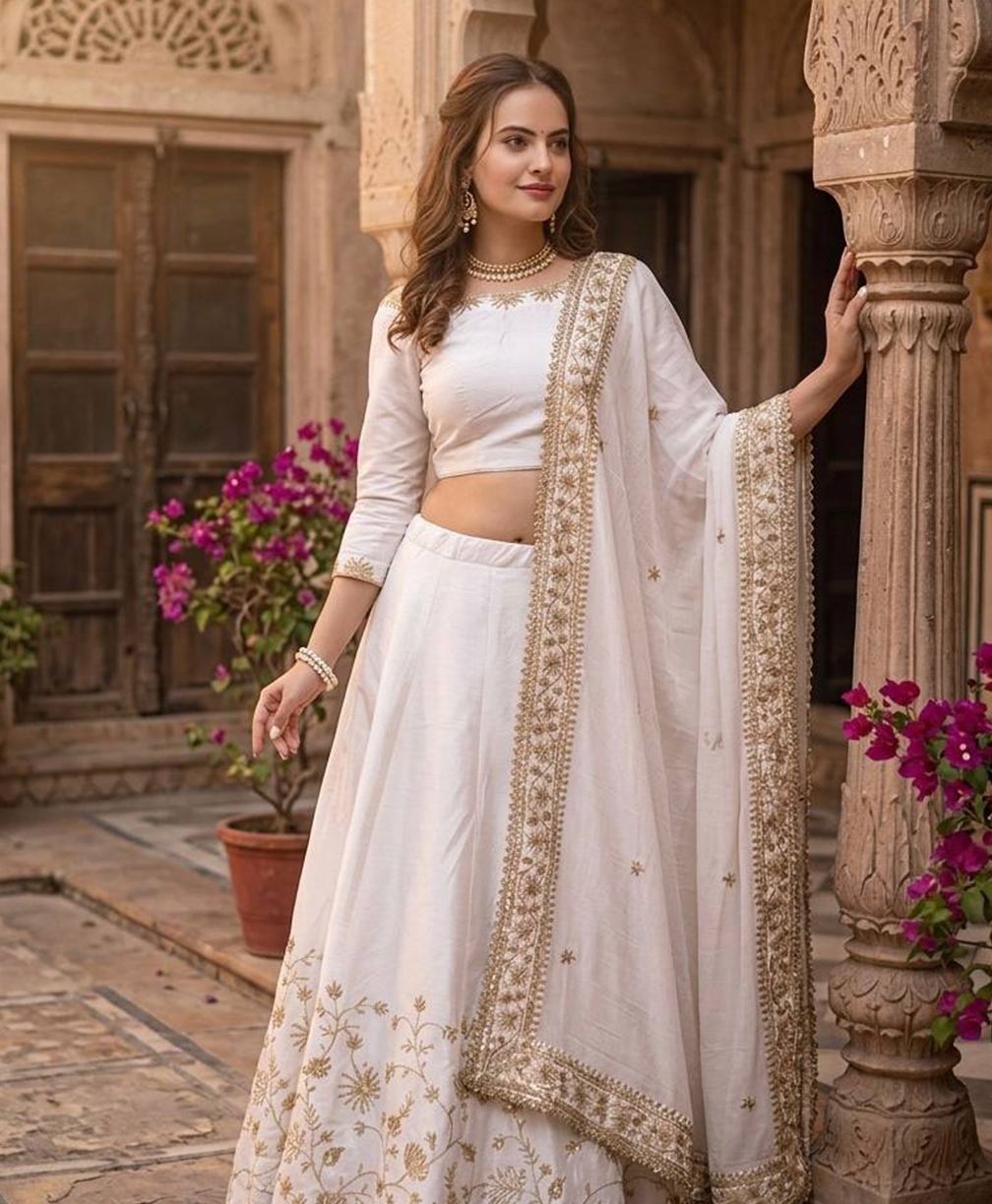 The Ethereal White Slub Silk Lehenga Set
