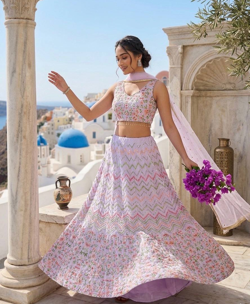 Stunning Heavy Satin Silk Lehenga Set with Sequence & Thread Work
