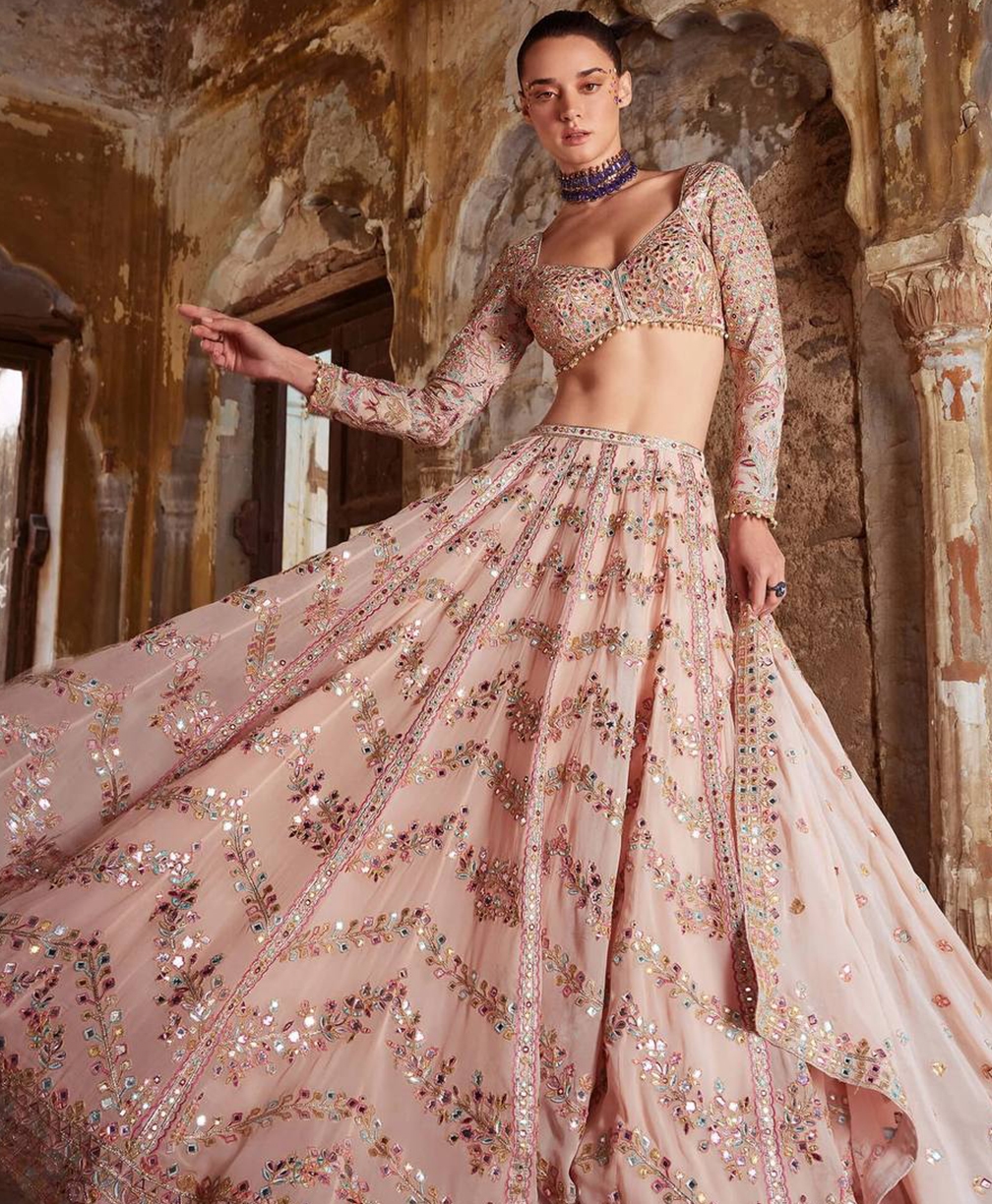 Gorgeous Faux Georgette Lehenga Set with Mirror, Zari & Thread Wor