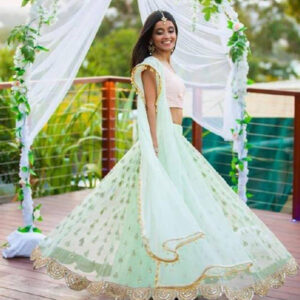 Festive Sequence & Zari Net Lehenga Set with Mirror Border