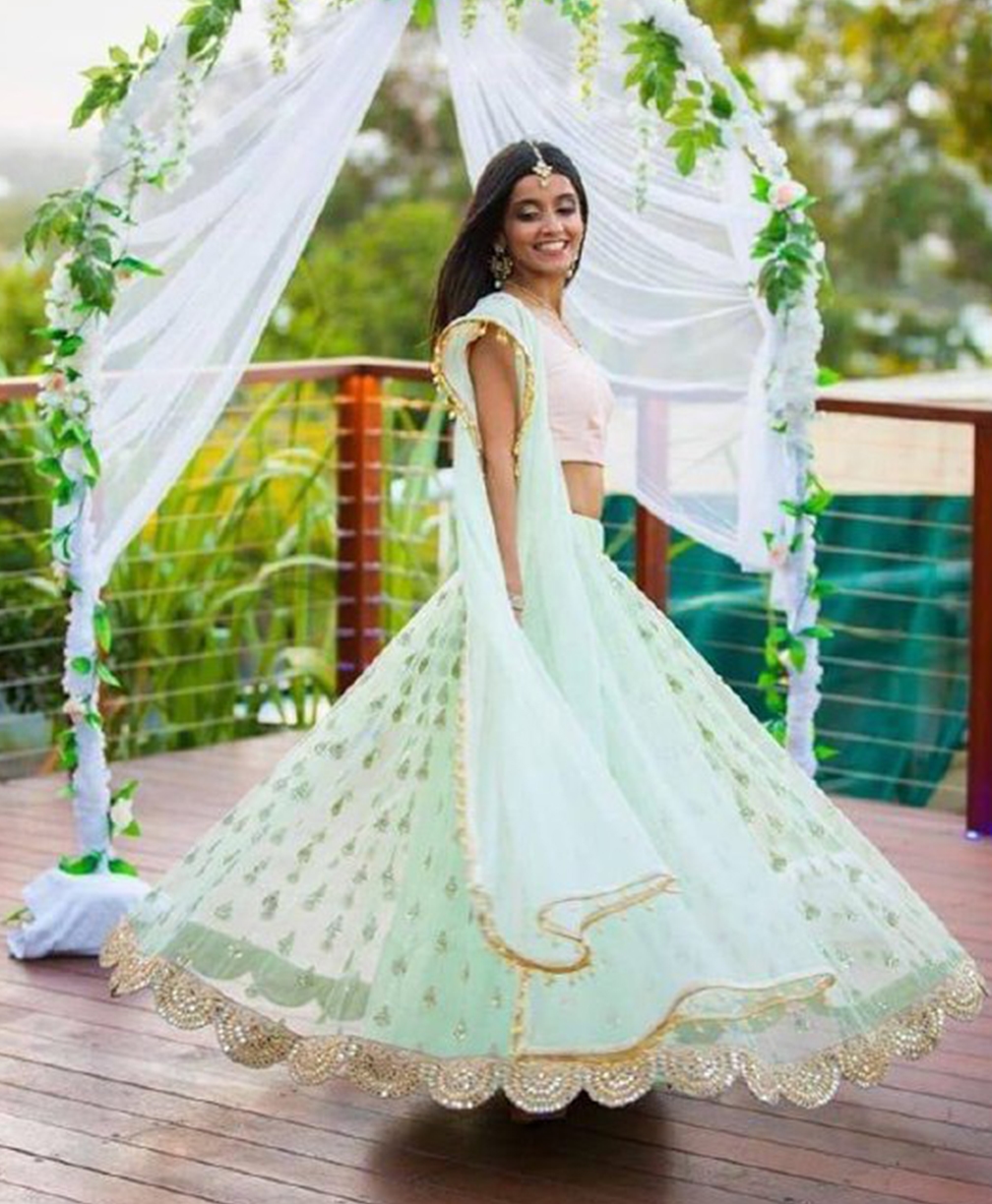 Festive Sequence & Zari Net Lehenga Set with Mirror Border