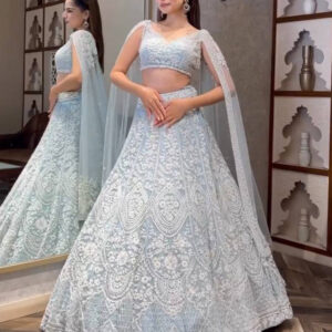 Traditional Embroidered Net Lehenga Set with Sequins