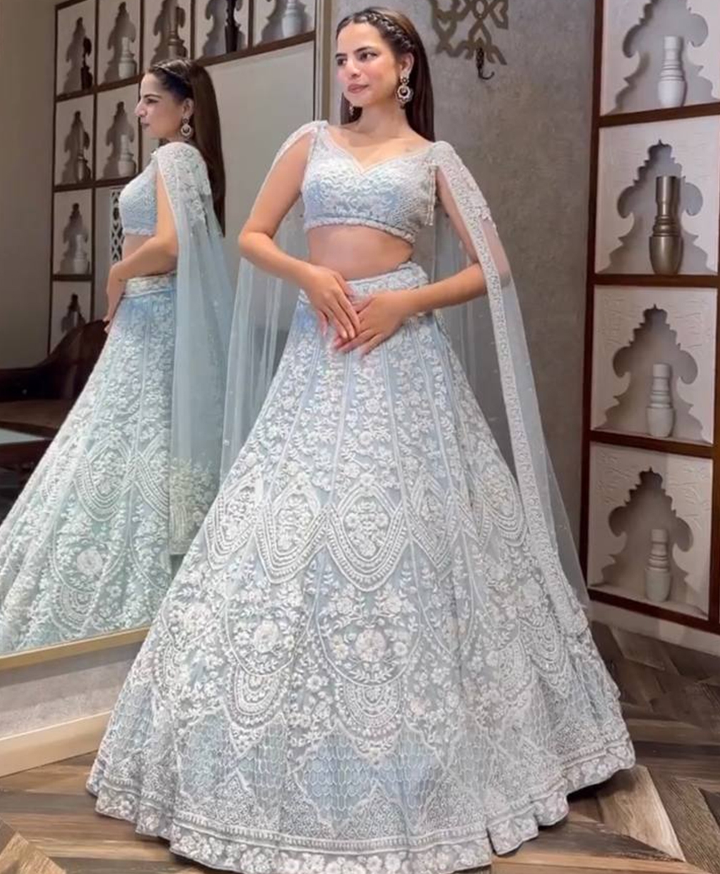 Traditional Embroidered Net Lehenga Set with Sequins