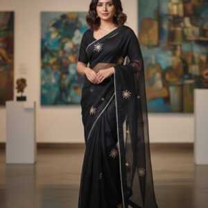 Black Georgette Zari Embroidery Saree