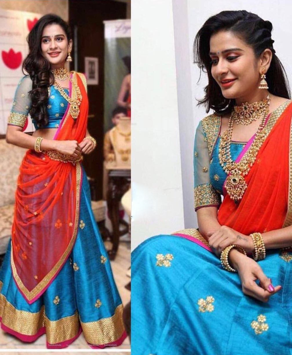 Simple & Elegant Banglori Silk Lehenga Set with Stone Work