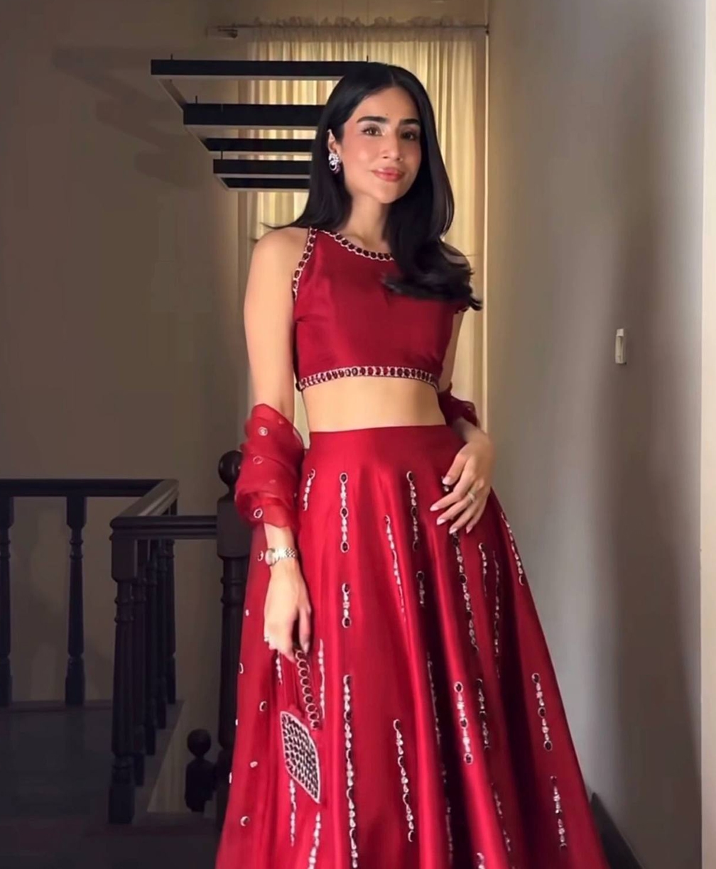 The Radiant Malai Satin Silk Mirror Work Lehenga Set