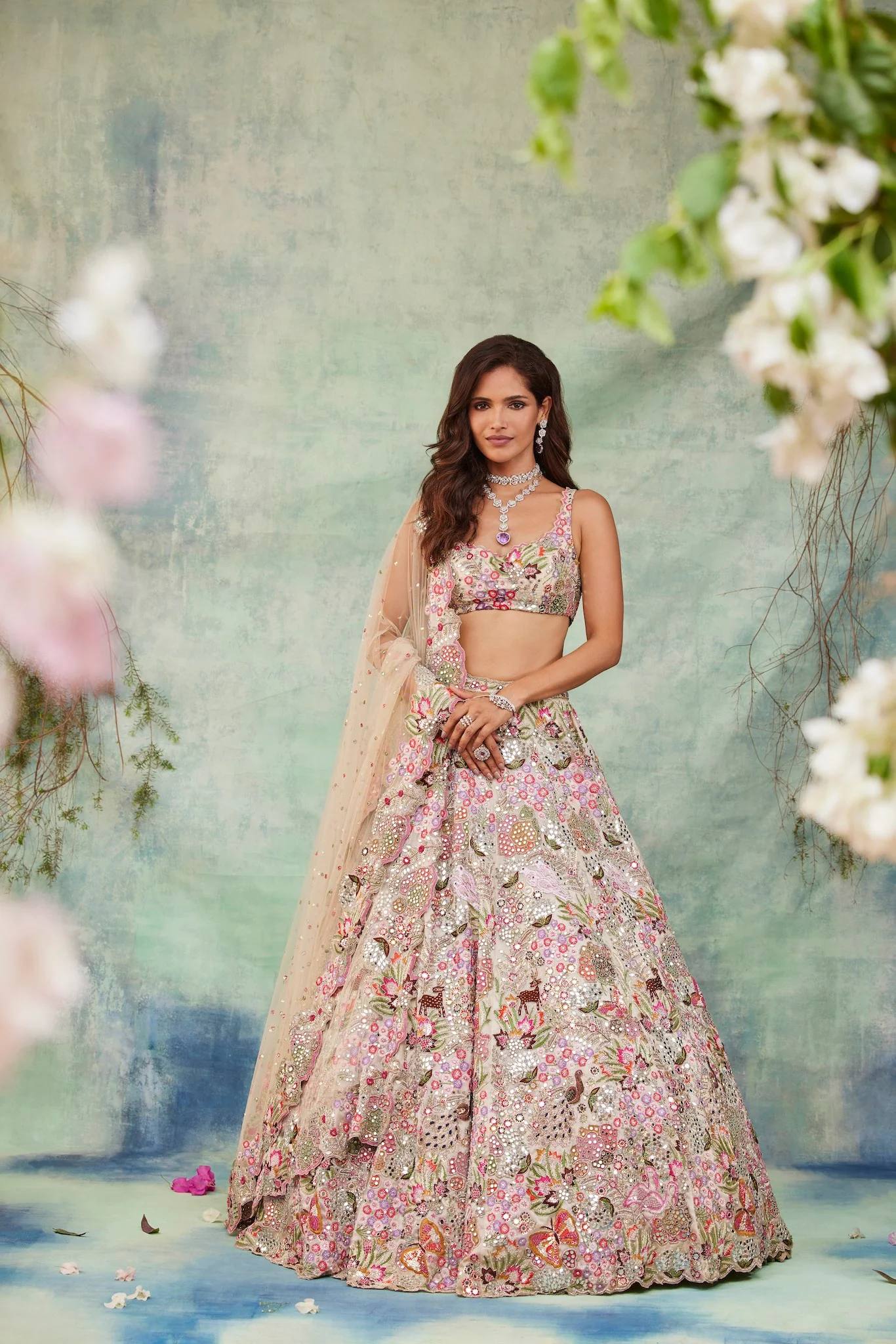 Floral Elegance Faux Georgette Lehenga Set | Thread & Zari Work - Image 3