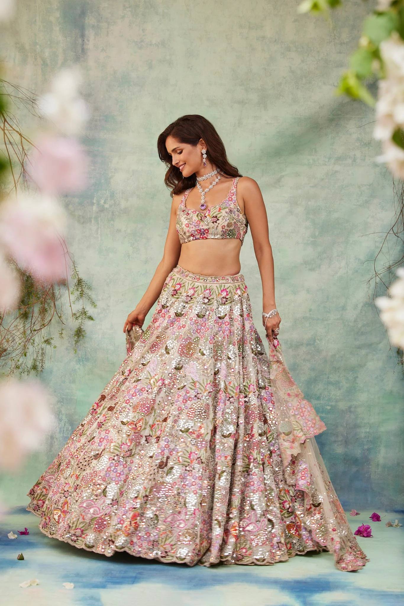 Floral Elegance Faux Georgette Lehenga Set | Thread & Zari Work - Image 4