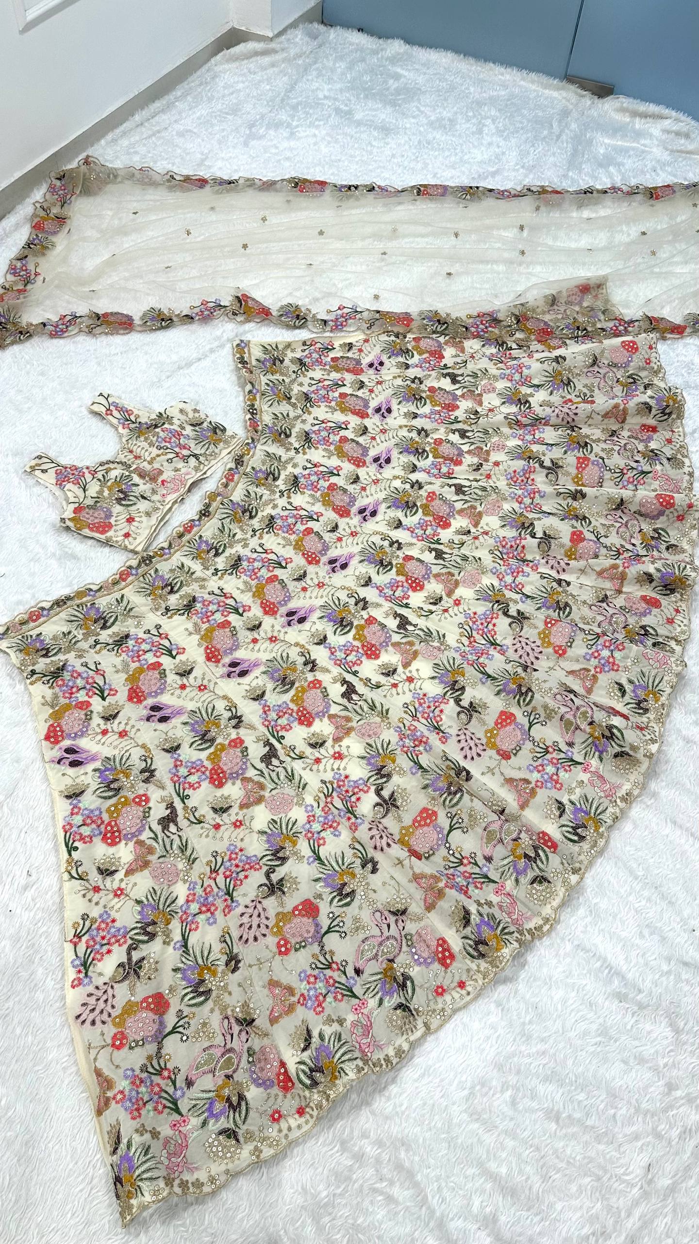 Floral Elegance Faux Georgette Lehenga Set | Thread & Zari Work - Image 7