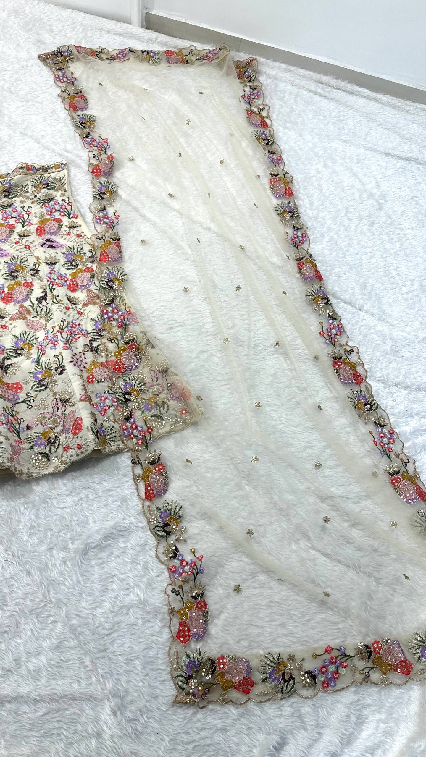 Floral Elegance Faux Georgette Lehenga Set | Thread & Zari Work - Image 9
