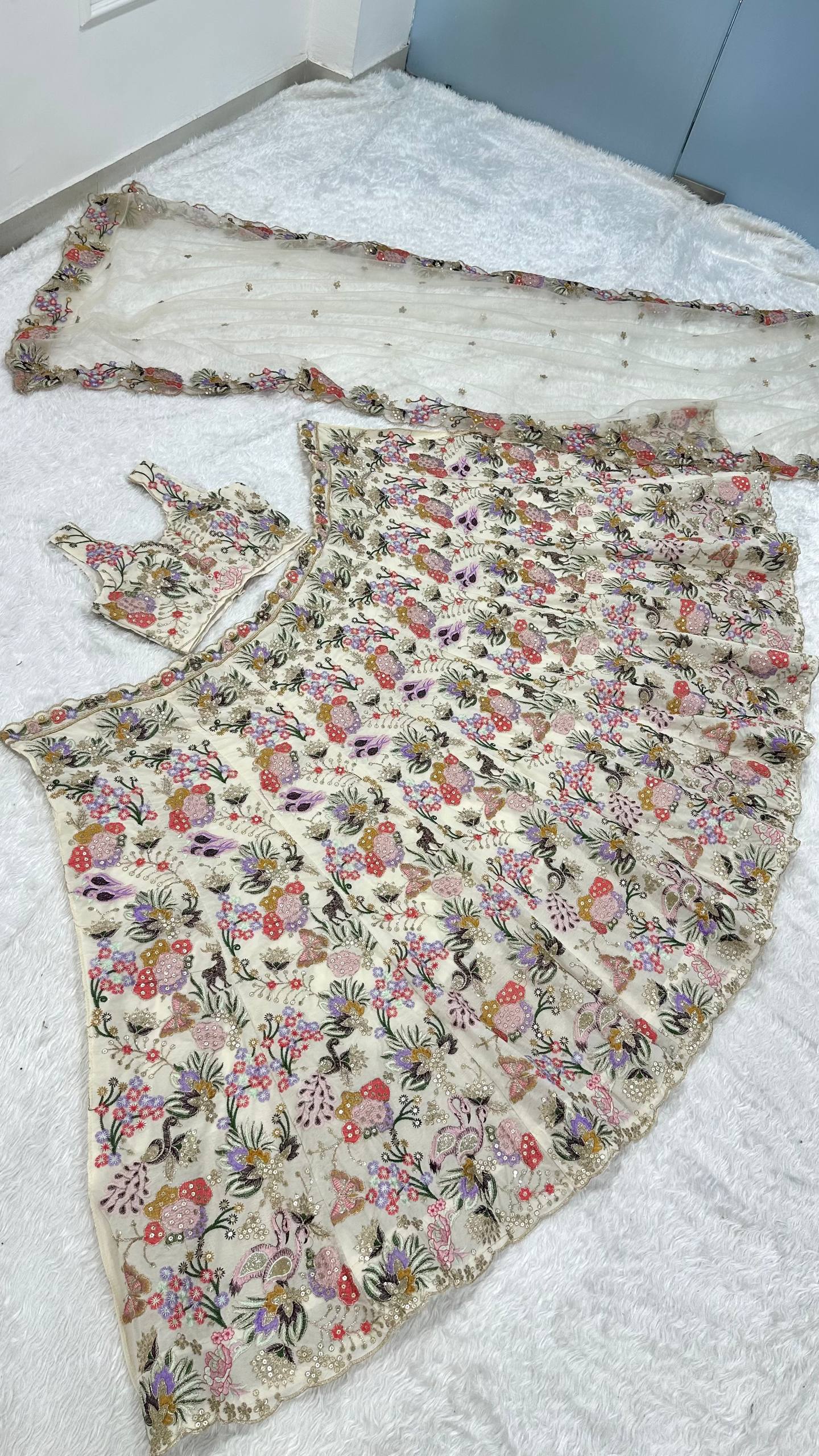 Floral Elegance Faux Georgette Lehenga Set | Thread & Zari Work - Image 11