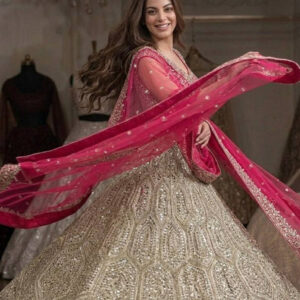 Silver & Pink Faux Georgette Lehenga Set | Thai Silk Blouse